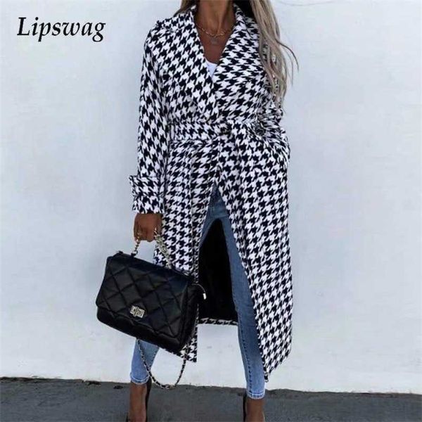 retro long sleeve lady houndstooth outwear winter lapel casual loose coat autumn fashion belted overcoat jacket streetwear 211020, Black
retro long sleeve lady houndstooth outwear winter lapel casual loose coat autumn fashion belted overcoat jacket streetwear 211020, Black