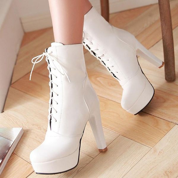 boots women short high heel shoes winter boot casual pu leather lace-up solid round toe female platform, Black
boots women short high heel shoes winter boot casual pu leather lace-up solid round toe female platform, Black