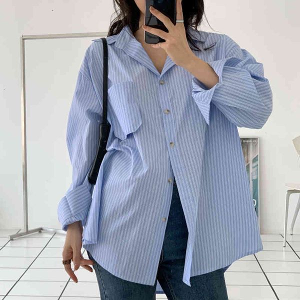 blue lapel femme striped all match loose stylish leisure arrival oversize ol casual brief pockets outwear shirts 210421, White
blue lapel femme striped all match loose stylish leisure arrival oversize ol casual brief pockets outwear shirts 210421, White