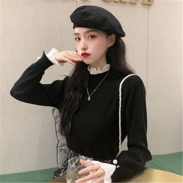 women's sweaters 2021 sweater women pullover knitted jumper long sleeve lace patchwork autumn winter girls female ladies basic pull fem, White;black
women's sweaters 2021 sweater women pullover knitted jumper long sleeve lace patchwork autumn winter girls female ladies basic pull fem, White;black