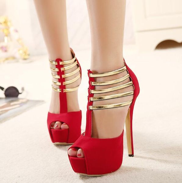 ladies heel 14cm metal sandals fish mouth platform party hemming zipper shoes, Black
ladies heel 14cm metal sandals fish mouth platform party hemming zipper shoes, Black