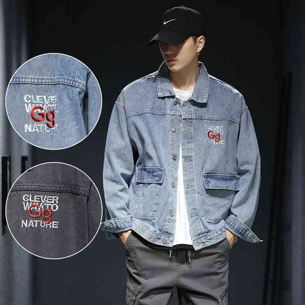 men's jackets denim 2022 autumn trend loose embroidered, Black;brown 
men's jackets denim 2022 autumn trend loose embroidered, Black;brown