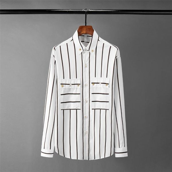 loose stripe mens shirts luxury two pocket long sleeve dress fashion skull metal button casual male men's, White;black
loose stripe mens shirts luxury two pocket long sleeve dress fashion skull metal button casual male men's, White;black