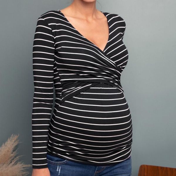 maternity & tees vetement femme 2021 women pregnant and blouses nusring v-neck long sleeve ruffles stripe blouse, White
maternity & tees vetement femme 2021 women pregnant and blouses nusring v-neck long sleeve ruffles stripe blouse, White