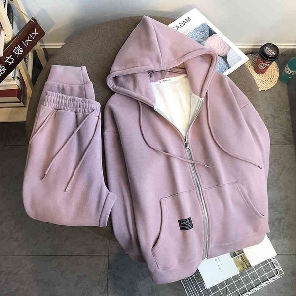 autumn and winter new plush thickened hoodie women's suit damp warm korean loose sports leisure two-piece set, Gray
autumn and winter new plush thickened hoodie women's suit damp warm korean loose sports leisure two-piece set, Gray