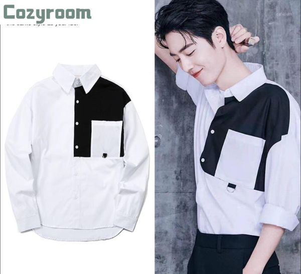 men shirts xiao zhan same shirt 2021 korean version of the trendy handsome wild casual cotton long-sleeved clothes for men's, White;black
men shirts xiao zhan same shirt 2021 korean version of the trendy handsome wild casual cotton long-sleeved clothes for men's, White;black