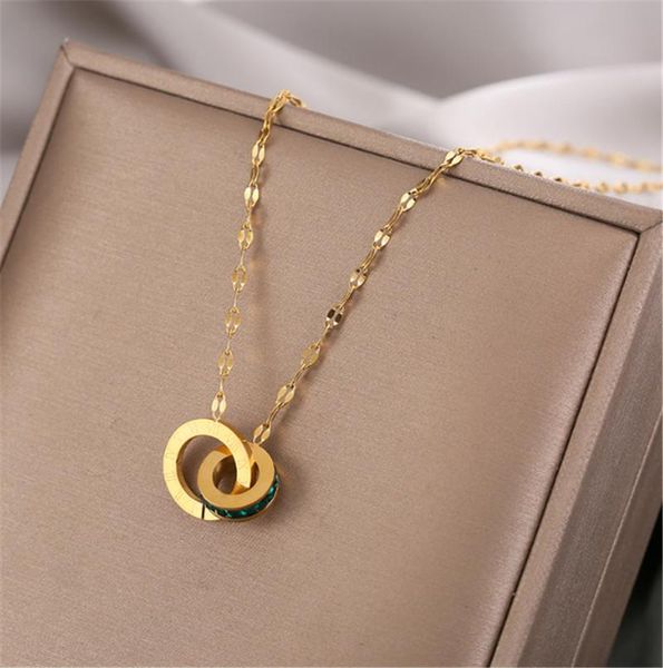 chains 316l stainless steel double ring roman numerals green inlaid zircon titanium necklace designer jewelry, Silver
chains 316l stainless steel double ring roman numerals green inlaid zircon titanium necklace designer jewelry, Silver