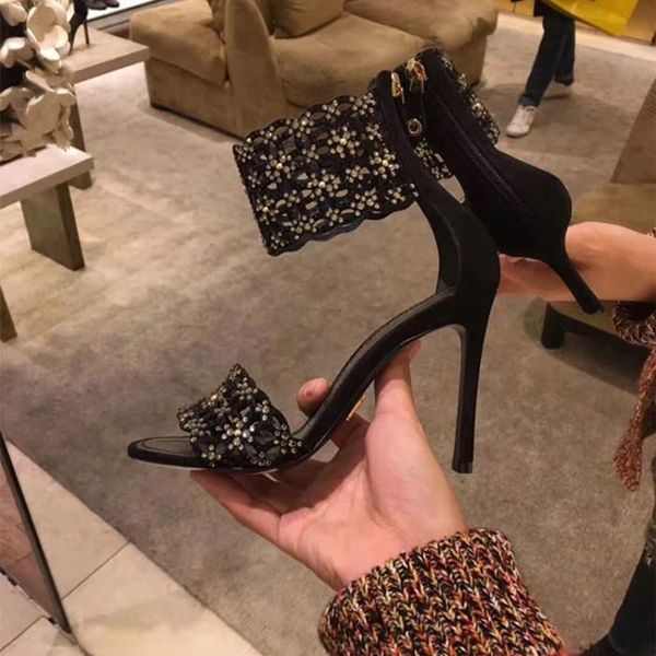 women bride shoes woman open toe high heels ankle wrap sandals rhinestone thin cut outs stiletto wedding pumps, Black
women bride shoes woman open toe high heels ankle wrap sandals rhinestone thin cut outs stiletto wedding pumps, Black