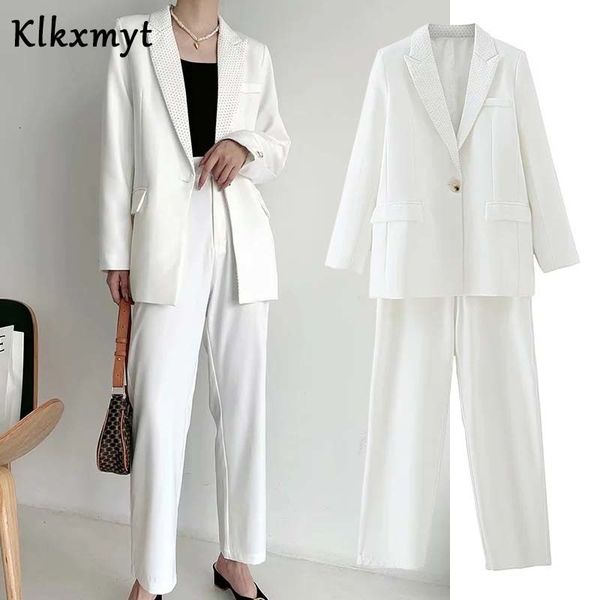 Women's Two Piece Pants Klkxmyt suit set women england office wear single button blazers jackets tops and pants trousers 2 pieces sets VLF8, White
Women's Two Piece Pants Klkxmyt suit set women england office wear single button blazers jackets tops and pants trousers 2 pieces sets VLF8, White