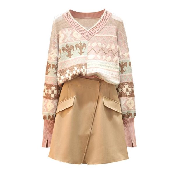 two piece dress bigger sizes l -4xl asymmetric fair printing v-neck winter loose wool pullover sweater skirt leisure suit outfit knitwear, White
two piece dress bigger sizes l -4xl asymmetric fair printing v-neck winter loose wool pullover sweater skirt leisure suit outfit knitwear, White