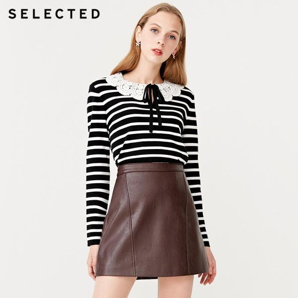 women's tencel doll collar cut-out lace-up striped knit s|419124506 sweaters, White;black
women's tencel doll collar cut-out lace-up striped knit s|419124506 sweaters, White;black