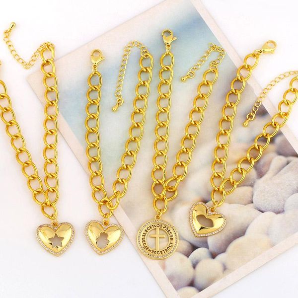 charm bracelets eyika luxury heart hollow palm star lips bracelet for women cuban link chain zircon cross pulseras gold female jewelry, Golden;silver
charm bracelets eyika luxury heart hollow palm star lips bracelet for women cuban link chain zircon cross pulseras gold female jewelry, Golden;silver