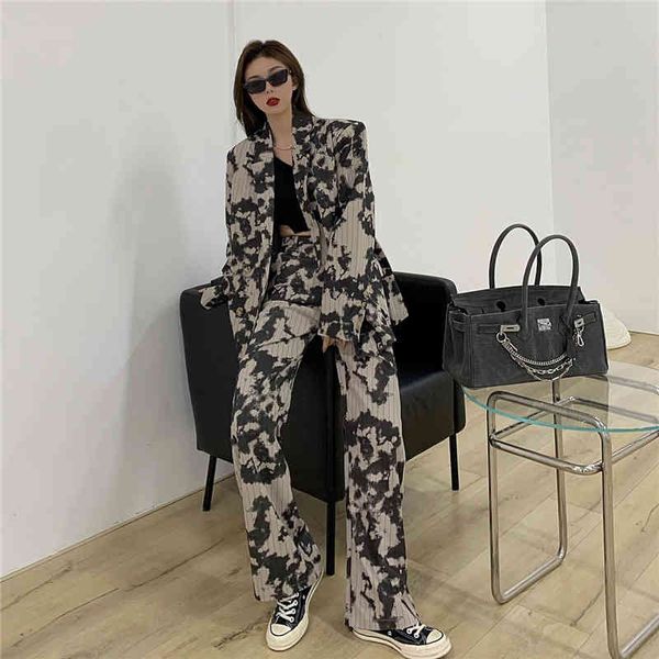 women's two piece pants tie dye suit coat high waist wide leg two pieces women's style dress for the autumn of uwps, White
women's two piece pants tie dye suit coat high waist wide leg two pieces women's style dress for the autumn of uwps, White