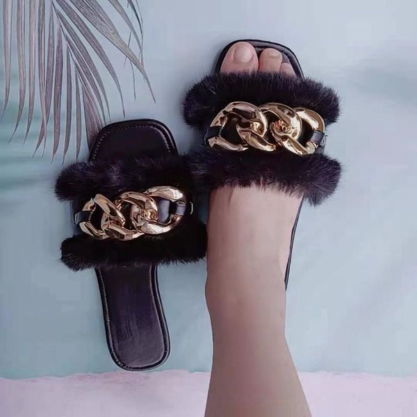 slippers plush fashion open toe solid color women's sandals metal chain outdoor casual shoes plus size 42, Black
slippers plush fashion open toe solid color women's sandals metal chain outdoor casual shoes plus size 42, Black
