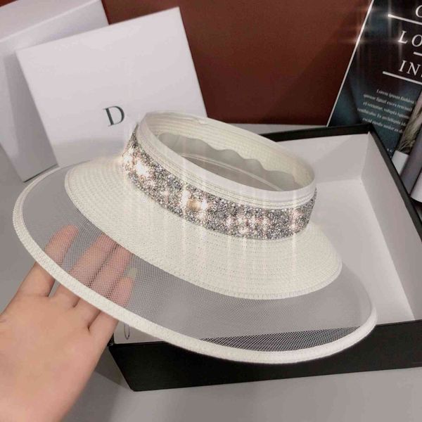 new hepburn style mesh hat designer style star concave shape inlaid diamond straw hat summer big brim sun hat, Blue;gray
new hepburn style mesh hat designer style star concave shape inlaid diamond straw hat summer big brim sun hat, Blue;gray