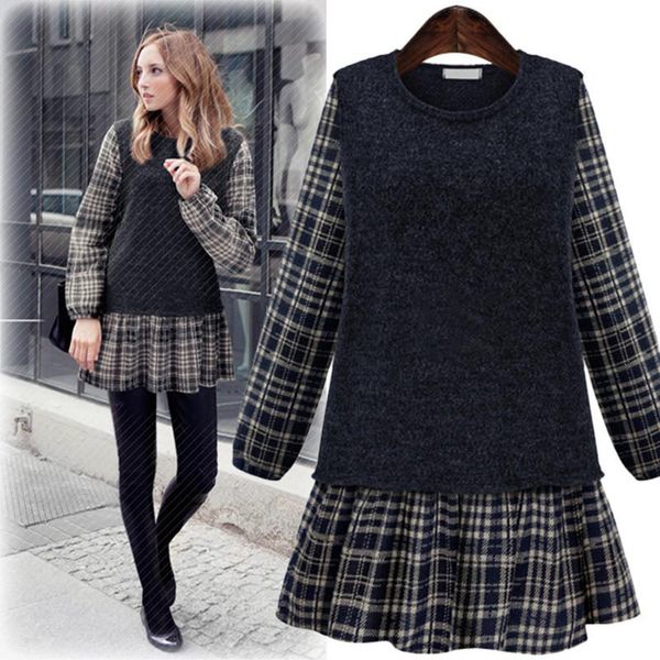 casual dresses autumn winter women vestidos plus size slim o-neck fake two-piece plaid render short dress for large one-piece, Black;gray
casual dresses autumn winter women vestidos plus size slim o-neck fake two-piece plaid render short dress for large one-piece, Black;gray