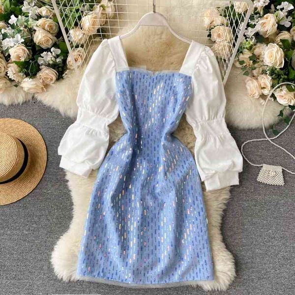 women vintage dress autumn puff sleeved square collar mini ladies elegant embroidery sequins party es vestidos 210602, Black;gray
women vintage dress autumn puff sleeved square collar mini ladies elegant embroidery sequins party es vestidos 210602, Black;gray