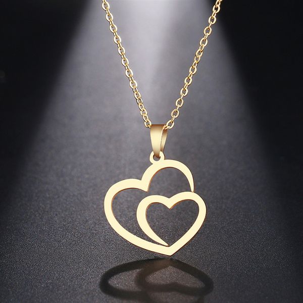 stainless steel necklace for women man hollow double heart rose gold choker pendant necklace engagement jewelry, Silver
stainless steel necklace for women man hollow double heart rose gold choker pendant necklace engagement jewelry, Silver