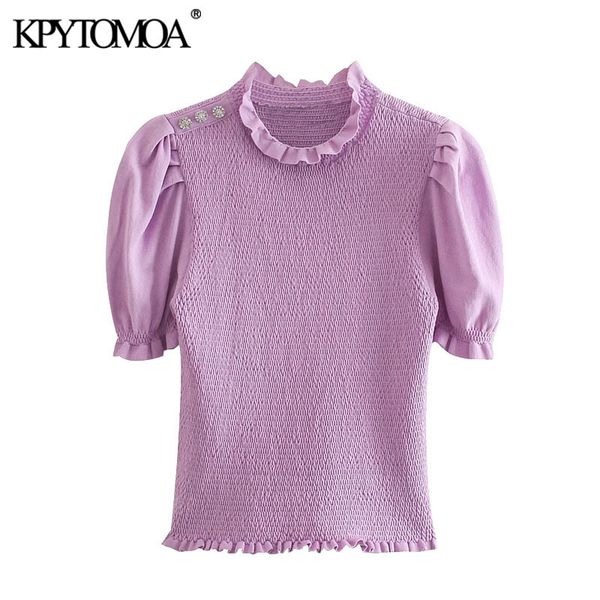 women fashion with buttons smocked elastic cropped knitted sweater puff sleeve ruffled female pullovers chic 210416, White;black
women fashion with buttons smocked elastic cropped knitted sweater puff sleeve ruffled female pullovers chic 210416, White;black