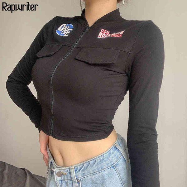 fashion letter cropped bomber short black jacket women harajuku autumn long sleeve zipper coat slim female rapwriter 210415, Black;brown
fashion letter cropped bomber short black jacket women harajuku autumn long sleeve zipper coat slim female rapwriter 210415, Black;brown