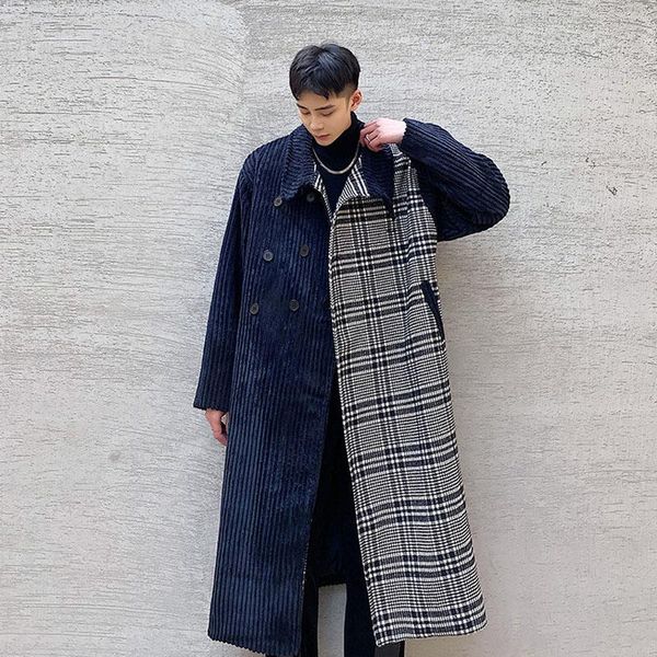 men's wool & blends coat corduroy splice long trenchcoat men korean streetwear vintage chic fashion loose trench jacket outerwear, Black
men's wool & blends coat corduroy splice long trenchcoat men korean streetwear vintage chic fashion loose trench jacket outerwear, Black