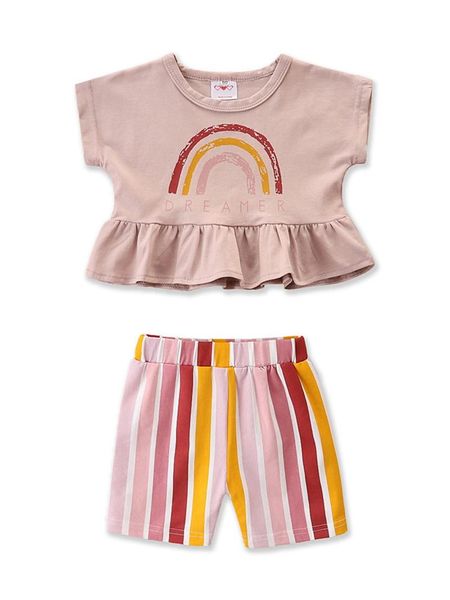 kids girls summer clothes rainbow print ruffles short sleeve t-shorts+striped shorts pants casual outfits clothing sets, White
kids girls summer clothes rainbow print ruffles short sleeve t-shorts+striped shorts pants casual outfits clothing sets, White