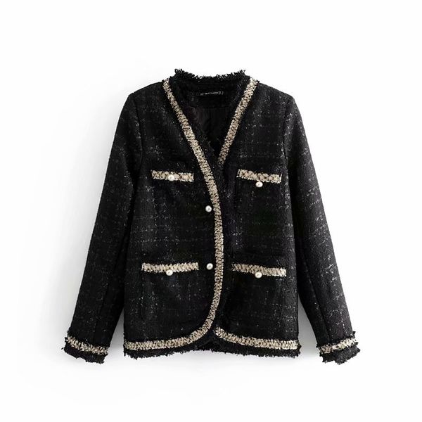 vintage woman pearl button v neck tweed jacket fashion ladies autumn single breasted coat female elegant warm outwear 210515, Black;brown
vintage woman pearl button v neck tweed jacket fashion ladies autumn single breasted coat female elegant warm outwear 210515, Black;brown