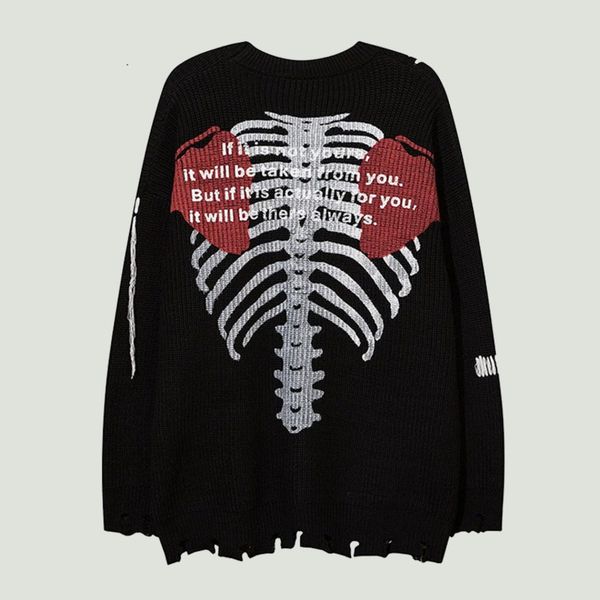 high street - men's vintage skeleton printed knitted sweater, casual loose cotton pullover, tear dign, hip-hop style, neutral, White;black
high street - men's vintage skeleton printed knitted sweater, casual loose cotton pullover, tear dign, hip-hop style, neutral, White;black