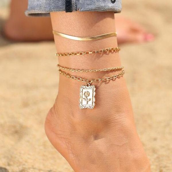 anklets 2021 trend fashion style accessories multi-layer snake bone chain rose anklet alloy beach set gift, Red;blue 
anklets 2021 trend fashion style accessories multi-layer snake bone chain rose anklet alloy beach set gift, Red;blue