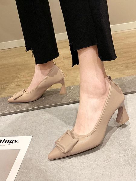 dress shoes high heels thick heel women spring 2021 fashion soft leather with pointed toe metal buckle, Black
dress shoes high heels thick heel women spring 2021 fashion soft leather with pointed toe metal buckle, Black