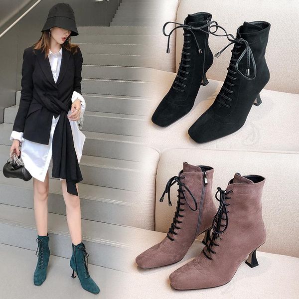 boots 2021 winter women england style pointed lace up ankle high heel shoes short fashion ladies size 35, Black
boots 2021 winter women england style pointed lace up ankle high heel shoes short fashion ladies size 35, Black