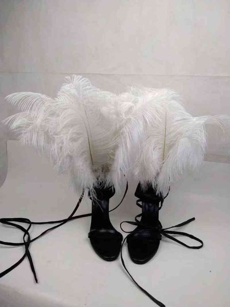 sandals show fashion genuine leather feather stiletto heel shoes, Black
