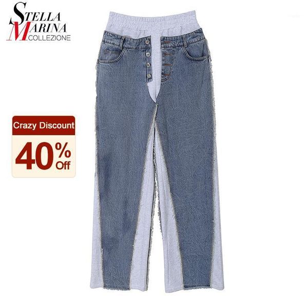 woman english style vintage denim patchwork straight pants elastic waist ladies casual streetwear jean trousers 6730 women's & capris, Black;white
woman english style vintage denim patchwork straight pants elastic waist ladies casual streetwear jean trousers 6730 women's & capris, Black;white