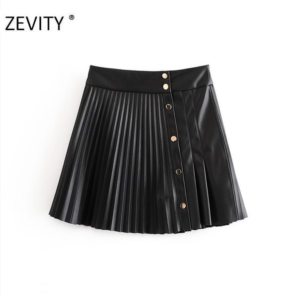zevity women vintage high waist pu leather pleated mini skirt faldas mujer ladies front buttons casual brand chic skirts qun689 210721, Black 
zevity women vintage high waist pu leather pleated mini skirt faldas mujer ladies front buttons casual brand chic skirts qun689 210721, Black