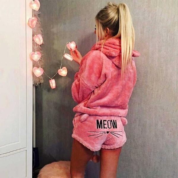 women coral velvet suit two piece autumn winter pajamas warm sleepwear cute cat meow pattern hoodies shorts set 5 color women's pants, White
women coral velvet suit two piece autumn winter pajamas warm sleepwear cute cat meow pattern hoodies shorts set 5 color women's pants, White