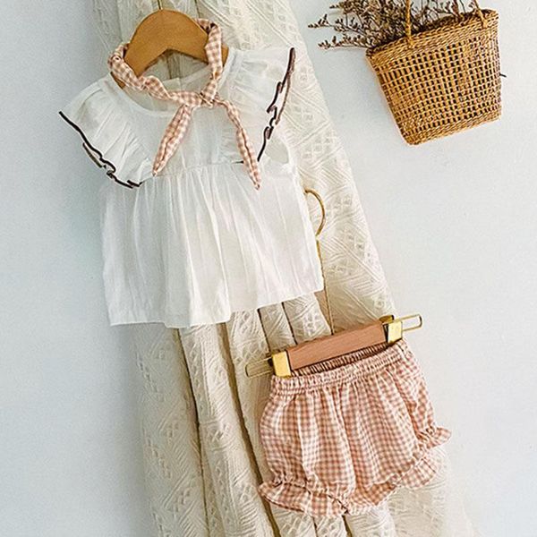 clothing sets summer infant baby clothes suit flying sleeve +plaid pp shorts+headband toddler girl, White
clothing sets summer infant baby clothes suit flying sleeve +plaid pp shorts+headband toddler girl, White