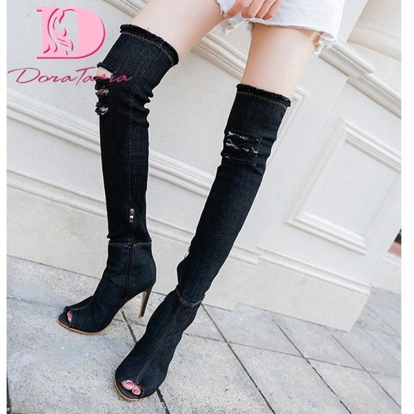 boots doratasia 2021 brand design denim women thin heels peep toe zip over-the-knee pumps spring/autumn woman shoes, Black
boots doratasia 2021 brand design denim women thin heels peep toe zip over-the-knee pumps spring/autumn woman shoes, Black