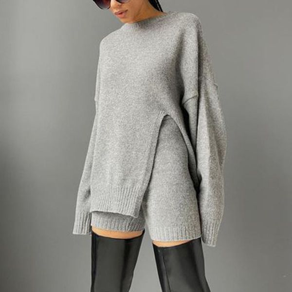 women's tracksuits yana fashion o neck knitted suits women elegant casual long sleeve side split sweaters suit straight shorts ladies, Gray
women's tracksuits yana fashion o neck knitted suits women elegant casual long sleeve side split sweaters suit straight shorts ladies, Gray