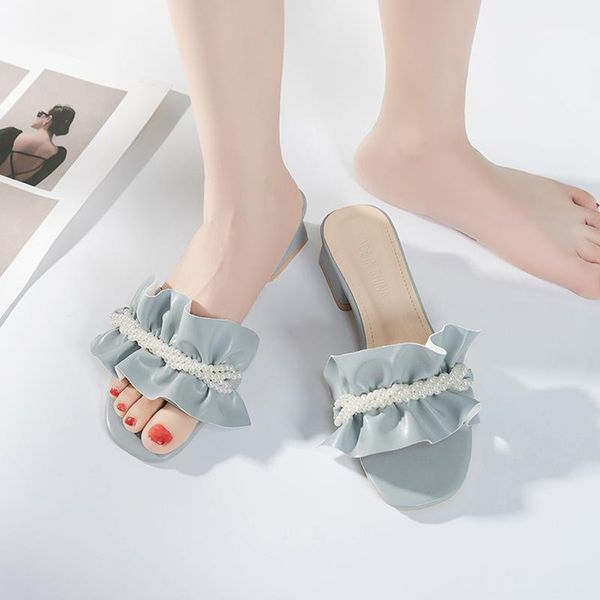 slippers elegant fashion pearl ruffled square head open toe solid color simple ladies summer casual large size 35-40., Black
slippers elegant fashion pearl ruffled square head open toe solid color simple ladies summer casual large size 35-40., Black