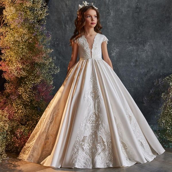 girl's dresses satin flower girl for wedding lace appliqued little girls pageant gowns birthday party prom kids christmas dress, Red;yellow
girl's dresses satin flower girl for wedding lace appliqued little girls pageant gowns birthday party prom kids christmas dress, Red;yellow