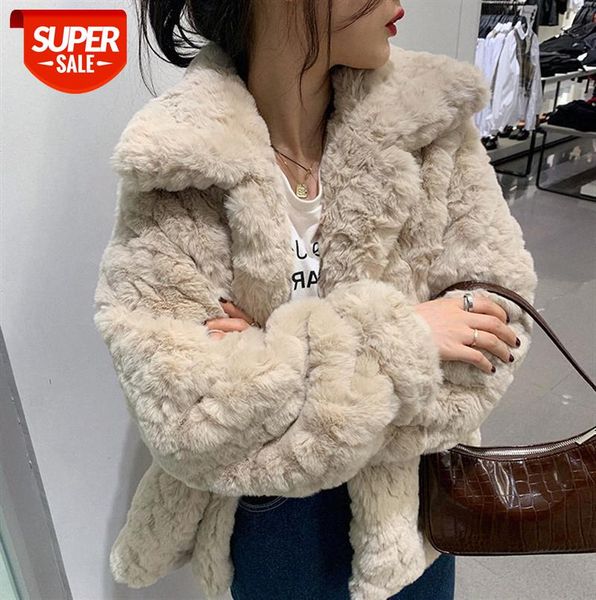 women's fur coat rabbit faux loose padded lapel women dongdaemun #tf8b, Black 
women's fur coat rabbit faux loose padded lapel women dongdaemun #tf8b, Black