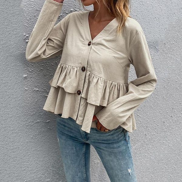 women's jackets simplee cotton autumn long sleeve ruffle stitching blouse v-neck causel chic button women elegant soild color, Black;brown
women's jackets simplee cotton autumn long sleeve ruffle stitching blouse v-neck causel chic button women elegant soild color, Black;brown