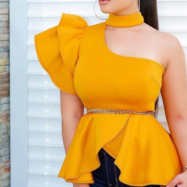 high waist ruffles women shirts elegant office workwear plus size female summer fashion, White
high waist ruffles women shirts elegant office workwear plus size female summer fashion, White