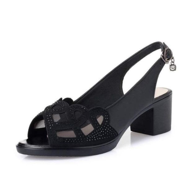 sandals comemore 2021 women's soft leather summer mesh fish mouth chunky heel semi-high heeled hollow out bottom mom shoes, Black
sandals comemore 2021 women's soft leather summer mesh fish mouth chunky heel semi-high heeled hollow out bottom mom shoes, Black