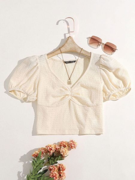 puff sleeve ruched bust crop z1ab#, White
puff sleeve ruched bust crop z1ab#, White