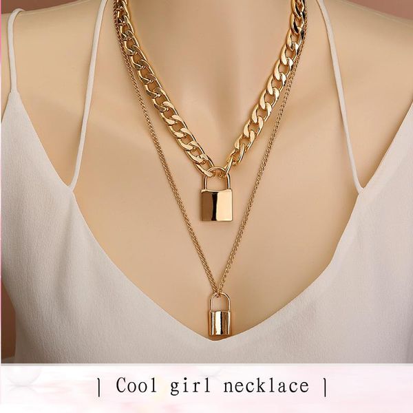 pendant necklaces wholesale punk hip hop thick chain double lock necklace adjustable size gothic does not fade, Silver
pendant necklaces wholesale punk hip hop thick chain double lock necklace adjustable size gothic does not fade, Silver