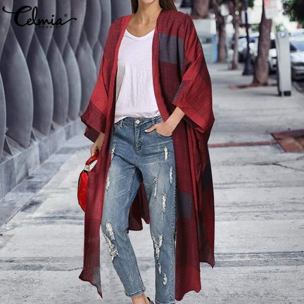 women's blouses & shirts vintage plaid kimono women cardigans celmia fashion long blouse sleeve casual beach cover up plus size sdy6, White
women's blouses & shirts vintage plaid kimono women cardigans celmia fashion long blouse sleeve casual beach cover up plus size sdy6, White