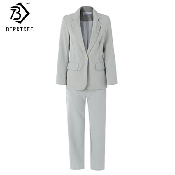 formal women suits autumn 2 pcs set single button split plaid blazers+cropped pants good quality ins notched sets s08707k 210419, White