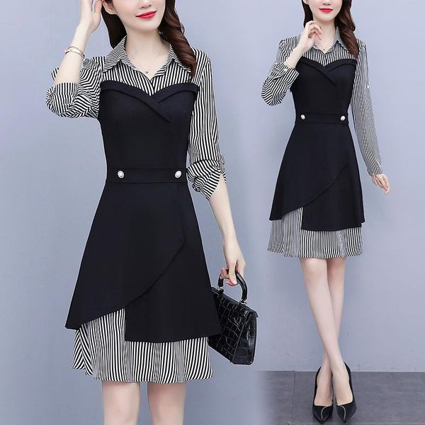 casual dresses stripe patchwork autumn dress fashion womens birthday party office ladies work wear girl slim long sleeve robes, Black;gray
casual dresses stripe patchwork autumn dress fashion womens birthday party office ladies work wear girl slim long sleeve robes, Black;gray