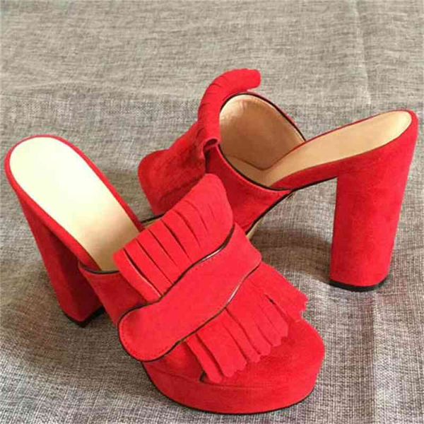 slippers classic woman sandals lady summer luxury designer metal buckle leather high heeled shoes coarse heel10cm half slippe, Black